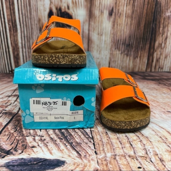 Ositos Bright Neon Orange Buckle Slide Sandals NIB Size 8 - Picture 10 of 13